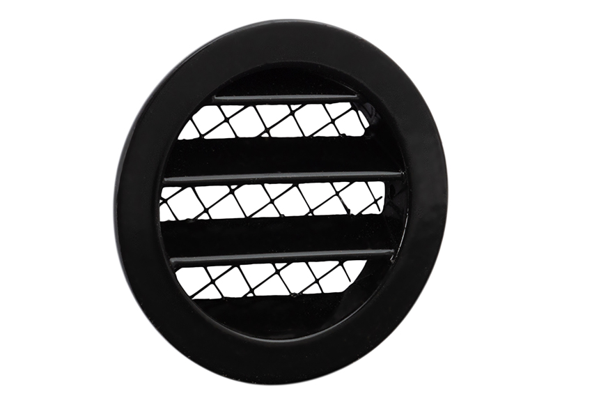 62701301 Aluminium louvred grille with wide mesh Ø80mm black