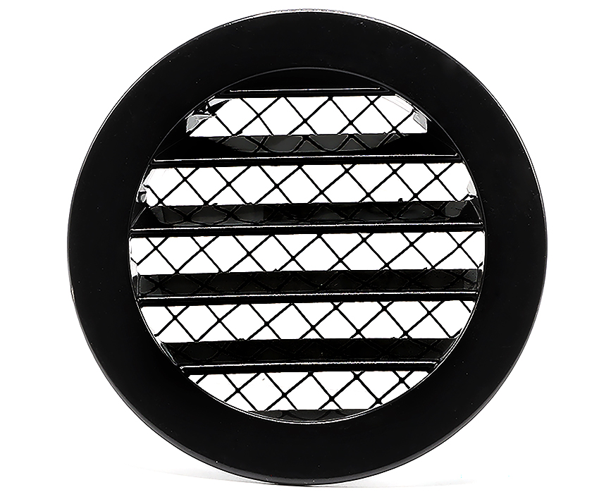 62701501 Aluminium louvred grille with wide mesh Ø125mm black