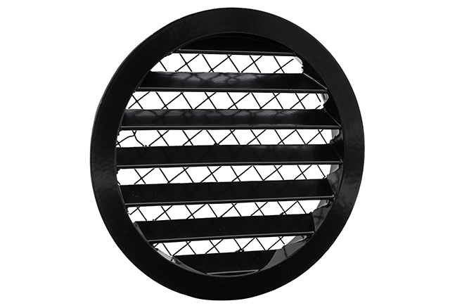62701701 Aluminium louvred grille with wide mesh Ø160mm black