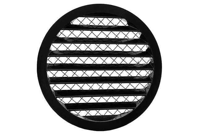 62701801 Aluminium louvred grille with wide mesh Ø200mm black