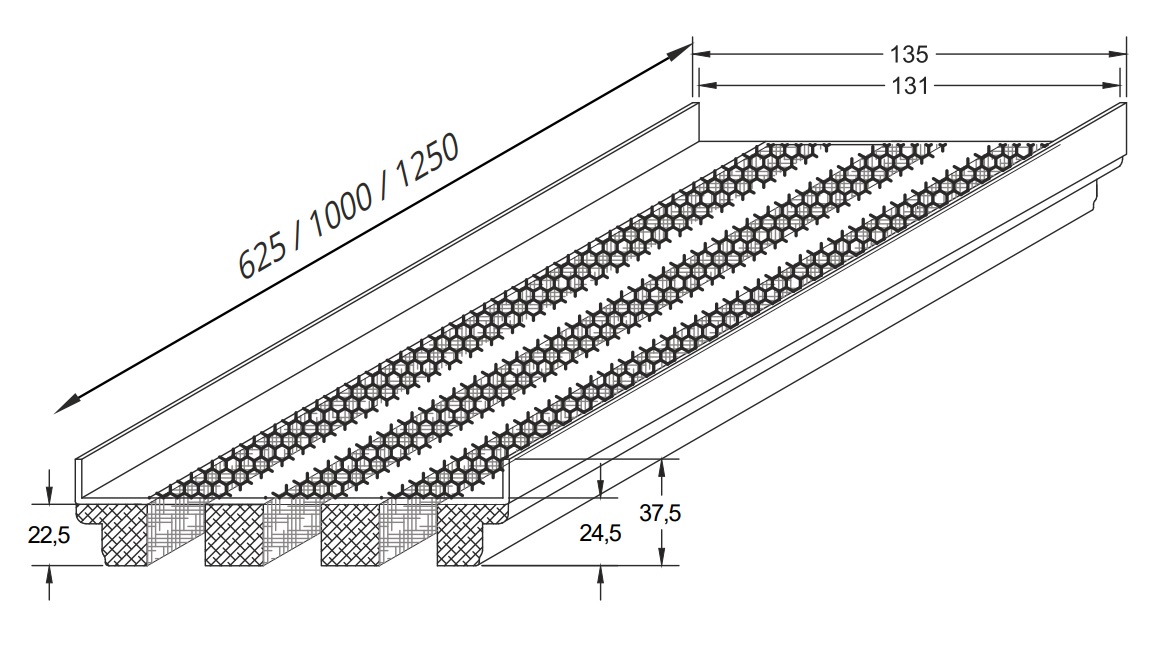 Lineair lijnrooster, instucbaar, 3 sleuven 625x318mm detail 3