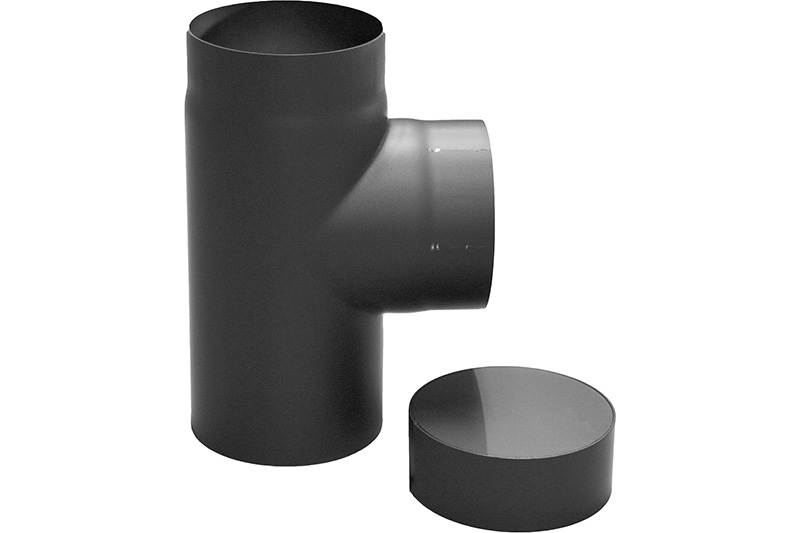 Black steel Ø130mm t-piece + cap